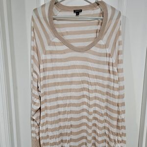 Torrid Cream and White Striped Crew Neck Sweater